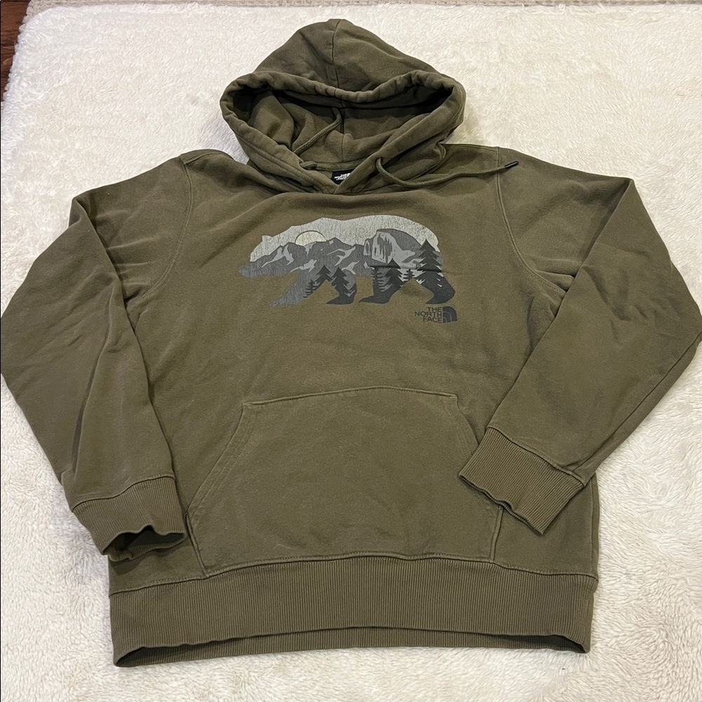 Men's The North Face Olive Green Hoodie Pullover Sweatshirt Bear Outdoors Size M